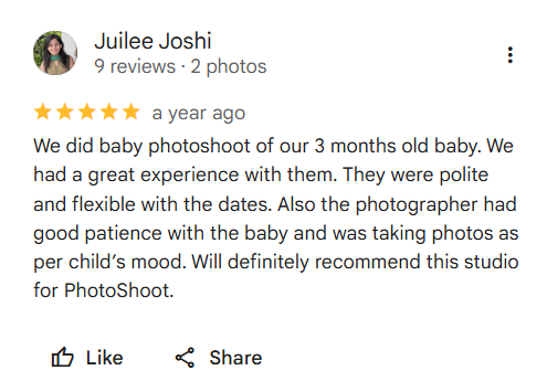 Google Business review screenshot 10 for IBS Baby Photoshoot Pune