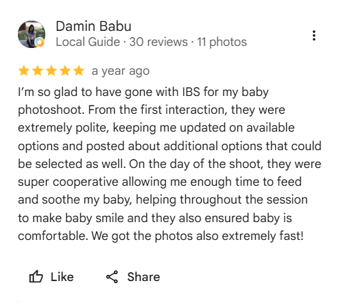 Google Business review screenshot 13 for IBS Baby Photoshoot Pune