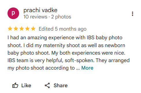 Google Business review screenshot 2 for IBS Baby Photoshoot Pune